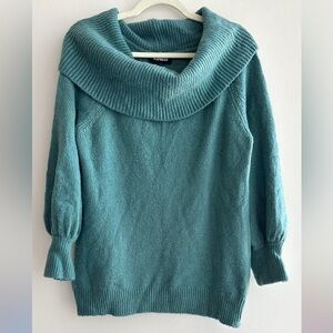 Express Teal Cowlneck Balloon Sleeve Sweater, Size Large